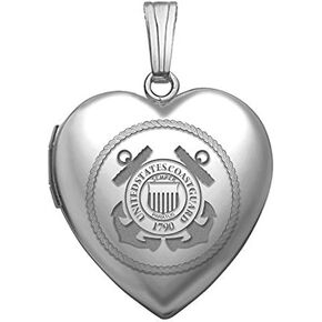 PicturesOnGold.com Sterling Silver Coast Guard Heart Locket 3/4 Inch X 3/4 Inch