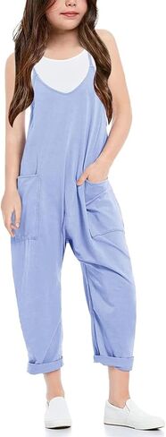 viehunt Girls Casual Loose Fit Modal Jumpsuits Spaghetti Strap Sleeveless Summer 2025 Fashion Solid Romper with Pockets in Saudi Arabia