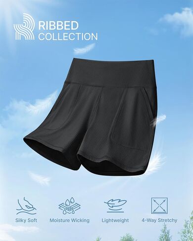 G4Free Ribbed Stretchy Womens Shorts Casual High Waisted Athletic Running Golf Lounge Shorts with Pockets in Saudi Arabia