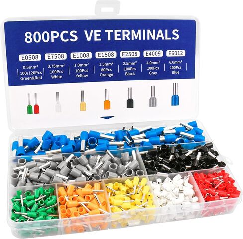 Baomain 1250pcs Wire Copper Crimp Connector Kit AWG 22/20/18/16/14/12/10/8 Assorted Insulated Ferrule Pin Cord End Terminal Set White Gray Red Black Blue Yellow in Saudi Arabia