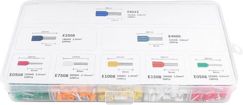 Baomain 1250pcs Wire Copper Crimp Connector Kit AWG 22/20/18/16/14/12/10/8 Assorted Insulated Ferrule Pin Cord End Terminal Set White Gray Red Black Blue Yellow in Saudi Arabia
