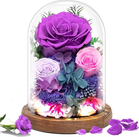 Valentine's Day Flowers Gifts for Her,Preserved Rose in Glass Dome, Forever Flowers for Delivery,Birthday Gifts for Wife Women, Grilfriend Mom-Purple in Saudi Arabia