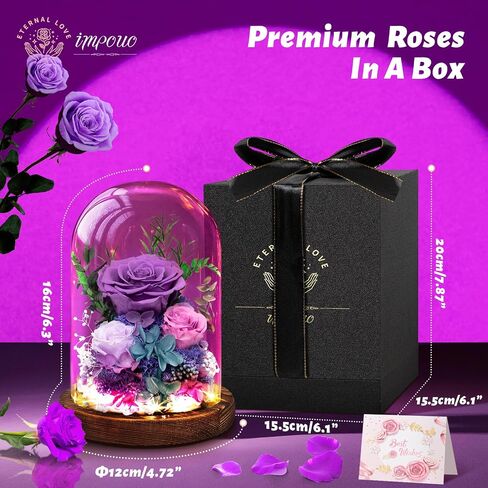 Valentine's Day Flowers Gifts for Her,Preserved Rose in Glass Dome, Forever Flowers for Delivery,Birthday Gifts for Wife Women, Grilfriend Mom-Purple in Saudi Arabia