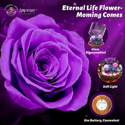Valentine's Day Flowers Gifts for Her,Preserved Rose in Glass Dome, Forever Flowers for Delivery,Birthday Gifts for Wife Women, Grilfriend Mom-Purple in Saudi Arabia