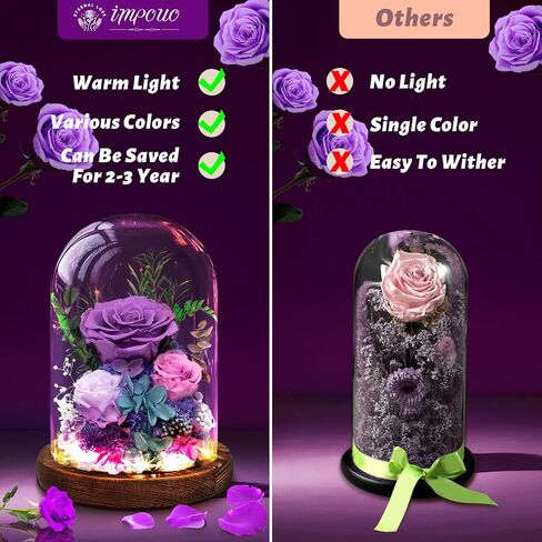 Valentine's Day Flowers Gifts for Her,Preserved Rose in Glass Dome, Forever Flowers for Delivery,Birthday Gifts for Wife Women, Grilfriend Mom-Purple in Saudi Arabia