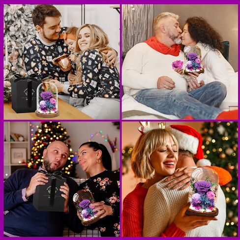 Valentine's Day Flowers Gifts for Her,Preserved Rose in Glass Dome, Forever Flowers for Delivery,Birthday Gifts for Wife Women, Grilfriend Mom-Purple in Saudi Arabia