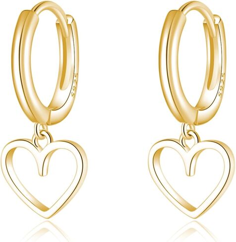 Reffeer Solid 925 Sterling Silver Heart Drop Earrings Hoop for Women Teens Heart Hoop Earrings Huggie Drop Earrings in Saudi Arabia