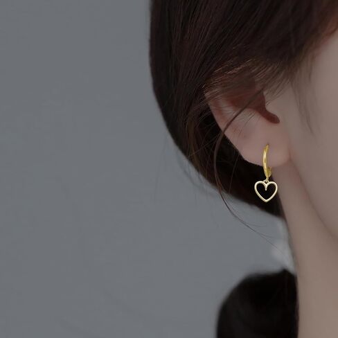 Reffeer Solid 925 Sterling Silver Heart Drop Earrings Hoop for Women Teens Heart Hoop Earrings Huggie Drop Earrings in Saudi Arabia