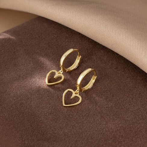Reffeer Solid 925 Sterling Silver Heart Drop Earrings Hoop for Women Teens Heart Hoop Earrings Huggie Drop Earrings in Saudi Arabia