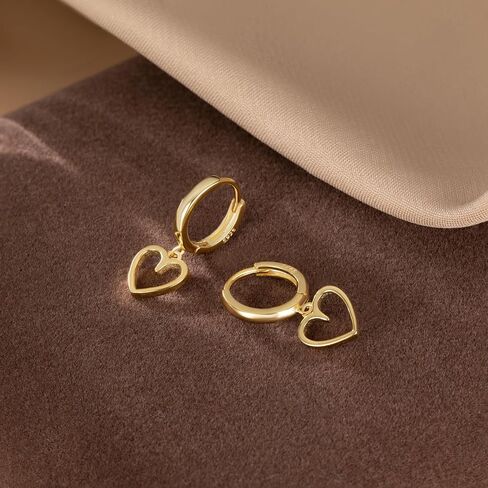 Reffeer Solid 925 Sterling Silver Heart Drop Earrings Hoop for Women Teens Heart Hoop Earrings Huggie Drop Earrings in Saudi Arabia