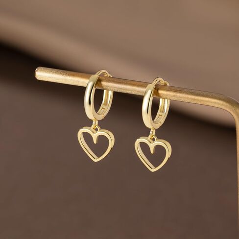 Reffeer Solid 925 Sterling Silver Heart Drop Earrings Hoop for Women Teens Heart Hoop Earrings Huggie Drop Earrings in Saudi Arabia