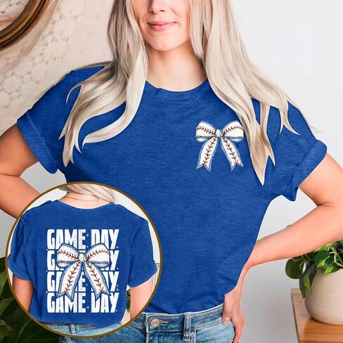 Baseball Shirt Women: Baseball Bow Graphic Tops Baseball Mom T Shirt Game Day Short Sleeve Tops in Saudi Arabia