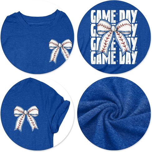 Baseball Shirt Women: Baseball Bow Graphic Tops Baseball Mom T Shirt Game Day Short Sleeve Tops in Saudi Arabia