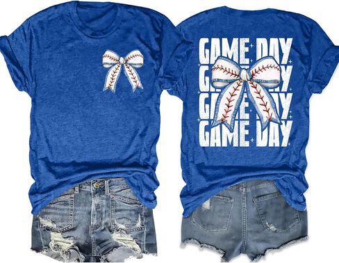Baseball Shirt Women: Baseball Bow Graphic Tops Baseball Mom T Shirt Game Day Short Sleeve Tops in Saudi Arabia