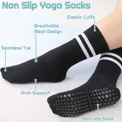 Jspupifip 6 Pairs Grip Pilates Socks Women, Non Slip Yoga Stripe Grippy Crew Breathable Cotton Socks for Ballet Dance in Kuwait