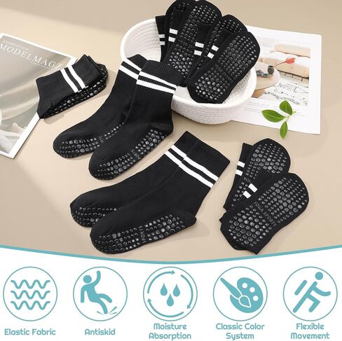 Jspupifip 6 Pairs Grip Pilates Socks Women, Non Slip Yoga Stripe Grippy Crew Breathable Cotton Socks for Ballet Dance in Kuwait