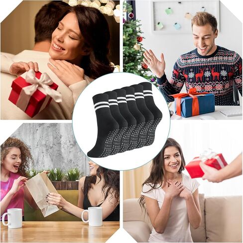 Jspupifip 6 Pairs Grip Pilates Socks Women, Non Slip Yoga Stripe Grippy Crew Breathable Cotton Socks for Ballet Dance in Kuwait