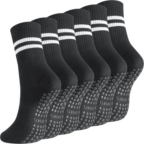Jspupifip 6 Pairs Grip Pilates Socks Women, Non Slip Yoga Stripe Grippy Crew Breathable Cotton Socks for Ballet Dance in Kuwait
