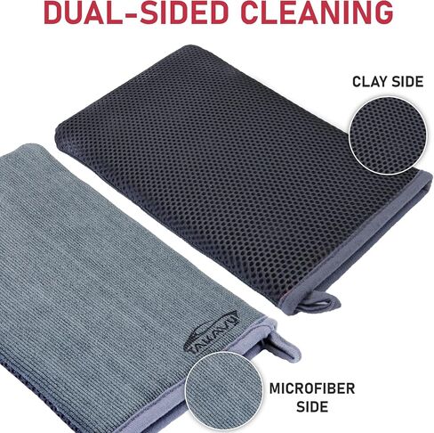 Takavu Auto تفاصيل Clay Mitt 1 Pack 9.7x6.3 بوصات ، Magic Clay Bar Mitt Premium Mesh و Microfiber لإزالة الأدوار الطينية الأوساخ ، وتفاصيل تنظيف السيارة الزجاجية الزجاجية (رمادي) in Kuwait