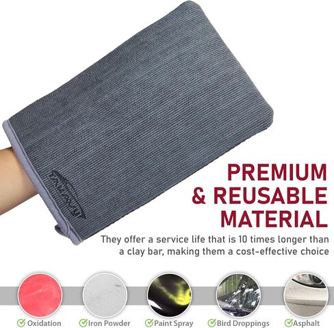 Takavu Auto تفاصيل Clay Mitt 1 Pack 9.7x6.3 بوصات ، Magic Clay Bar Mitt Premium Mesh و Microfiber لإزالة الأدوار الطينية الأوساخ ، وتفاصيل تنظيف السيارة الزجاجية الزجاجية (رمادي) in Kuwait