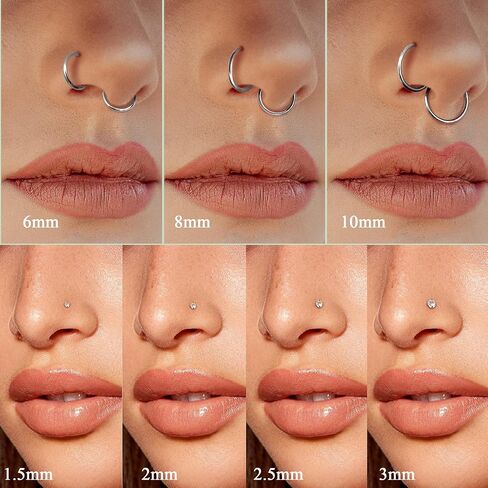 LOYALLOOK 15Pcs Nose Rings Studs-316L Surgical Steel Gold Nose Rings for Women Men Hypoallergenic L Shape/Corkscrew/Straight Nose Studs Hinged Clicker Segment Nose Rings Hoops 18G 20G Nose Piercing Jewelry in Saudi Arabia