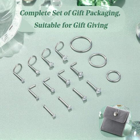 LOYALLOOK 15Pcs Nose Rings Studs-316L Surgical Steel Gold Nose Rings for Women Men Hypoallergenic L Shape/Corkscrew/Straight Nose Studs Hinged Clicker Segment Nose Rings Hoops 18G 20G Nose Piercing Jewelry in Saudi Arabia