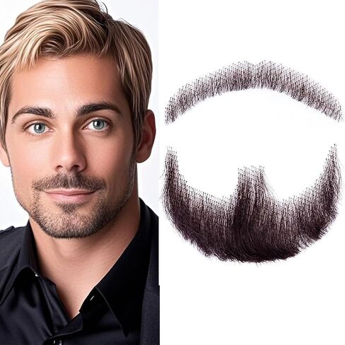 لحية مزيلة لحية Goatee واقعية اليد الكاملة مربوطة شارب الشارب الوجه البالغين البالغين الرجال ماكياج الدانتيل غير مرئي لحية كاذبة لالتزامات هالوين ترفيه فيلم دراما الماكياج (براون) in Kuwait