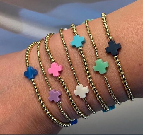 choice of all Gold Bracelets for Women Trendy Beaded Bracelet Non Tarnish Stack Cross Pearl Beaded Stretch Bracelets Jewelry Gifts for Women in Saudi Arabia