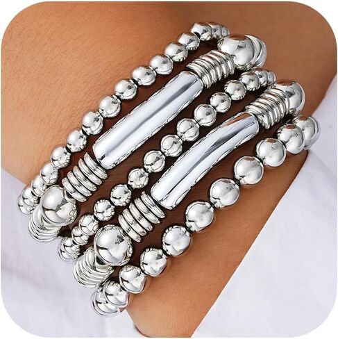 choice of all Gold Bracelets for Women Trendy Beaded Bracelet Non Tarnish Stack Cross Pearl Beaded Stretch Bracelets Jewelry Gifts for Women in Saudi Arabia