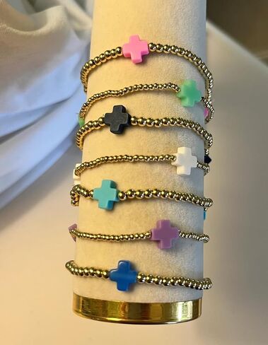 choice of all Gold Bracelets for Women Trendy Beaded Bracelet Non Tarnish Stack Cross Pearl Beaded Stretch Bracelets Jewelry Gifts for Women in Saudi Arabia