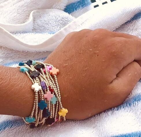 choice of all Gold Bracelets for Women Trendy Beaded Bracelet Non Tarnish Stack Cross Pearl Beaded Stretch Bracelets Jewelry Gifts for Women in Saudi Arabia