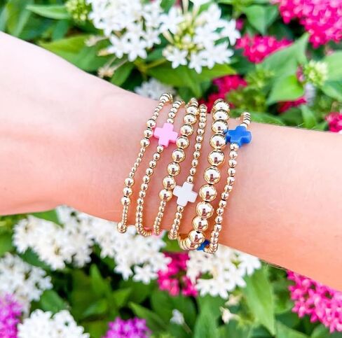 choice of all Gold Bracelets for Women Trendy Beaded Bracelet Non Tarnish Stack Cross Pearl Beaded Stretch Bracelets Jewelry Gifts for Women in Saudi Arabia