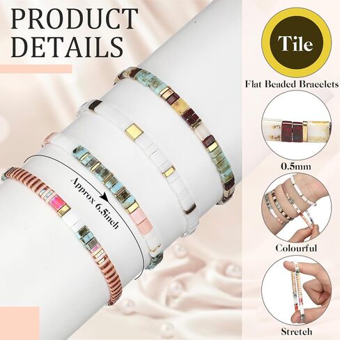 jadive 4 pcs tila مسطحة أساور تمتد للنساء للنساء الصداقة البوهيمية حبة الأساور الزجاج لطيف بوهو على غرار ديكورات مربعة للخرز لمجوهرات صديقها الهدايا in Kuwait