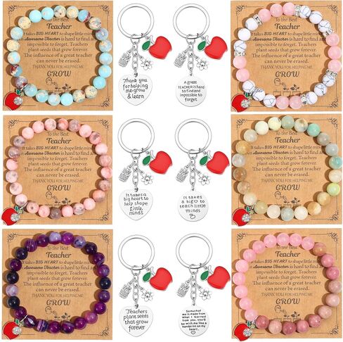 SONNYX 12PCS Teacher Appreciation Gifts for Women Men 8MM Natural Stone Bracelet Key Chains for Teacher Gifts in Saudi Arabia