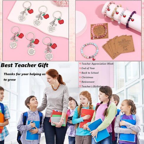 SONNYX 12PCS Teacher Appreciation Gifts for Women Men 8MM Natural Stone Bracelet Key Chains for Teacher Gifts in Saudi Arabia