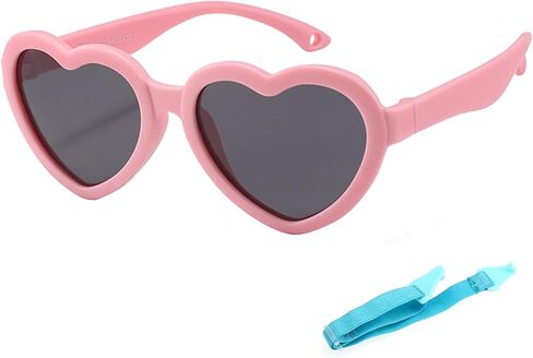 Kursan Kids Heart Shaped Polarized Sunglasses for Girls Boys, Flexible TPEE Rubber Frame Suitable for Children Age 3-8 in Saudi Arabia