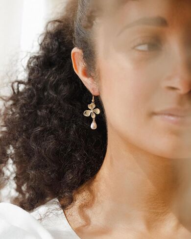 Pearl Earrings-14K Gold Plated Dainty Pearl Drop Simple Wedding CZ Dangle Dangling Cute Stud Earrings for Brides Earrings for Women Gifts in Saudi Arabia