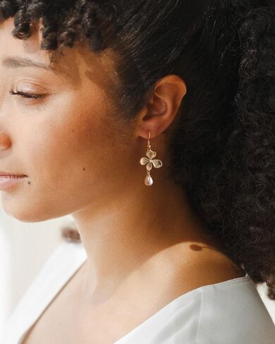 Pearl Earrings-14K Gold Plated Dainty Pearl Drop Simple Wedding CZ Dangle Dangling Cute Stud Earrings for Brides Earrings for Women Gifts in Saudi Arabia