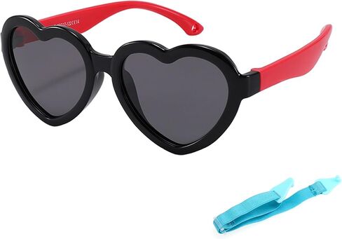 Kursan Kids Heart Shaped Polarized Sunglasses for Girls Boys, Flexible TPEE Rubber Frame Suitable for Children Age 3-8 in Saudi Arabia