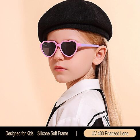 Kursan Kids Heart Shaped Polarized Sunglasses for Girls Boys, Flexible TPEE Rubber Frame Suitable for Children Age 3-8 in Saudi Arabia