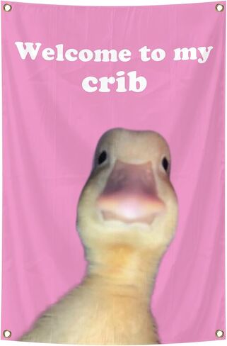 Welcome to My Crib Funny Flags Duck 2x3 Feet Bedroom Wall Art Tapestry for Family Dormitory Living Room With Four Brass Buckle Holes (YELLOW) in Saudi Arabia