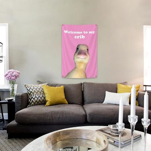 Welcome to My Crib Funny Flags Duck 2x3 Feet Bedroom Wall Art Tapestry for Family Dormitory Living Room With Four Brass Buckle Holes (YELLOW) in Saudi Arabia