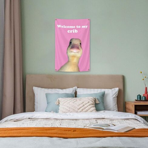 Welcome to My Crib Funny Flags Duck 2x3 Feet Bedroom Wall Art Tapestry for Family Dormitory Living Room With Four Brass Buckle Holes (YELLOW) in Saudi Arabia
