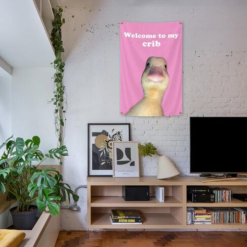 Welcome to My Crib Funny Flags Duck 2x3 Feet Bedroom Wall Art Tapestry for Family Dormitory Living Room With Four Brass Buckle Holes (YELLOW) in Saudi Arabia