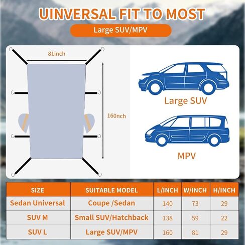 Half Car Cover, Windshield Cover for Ice and Snow with Cotton Liner, Car Cover Waterproof All Weather for Snow, Sun, Rain, Dust, UV Protection Fit SUV L in Kuwait