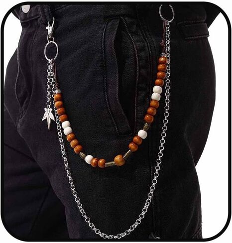Punk Pant Chains for Men Gothic Wallet Chains Hip Hop Pocket Jeans Chain Wood Beaded Trousers Chain Layered Rock Chains in Kuwait