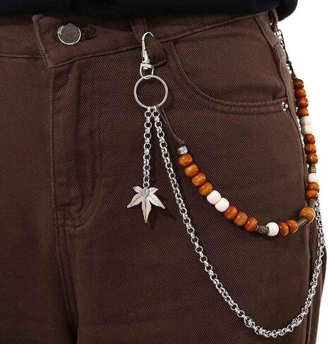 Punk Pant Chains for Men Gothic Wallet Chains Hip Hop Pocket Jeans Chain Wood Beaded Trousers Chain Layered Rock Chains in Kuwait