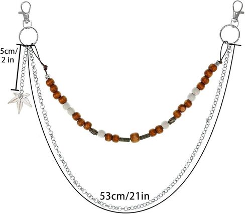 Punk Pant Chains for Men Gothic Wallet Chains Hip Hop Pocket Jeans Chain Wood Beaded Trousers Chain Layered Rock Chains in Kuwait