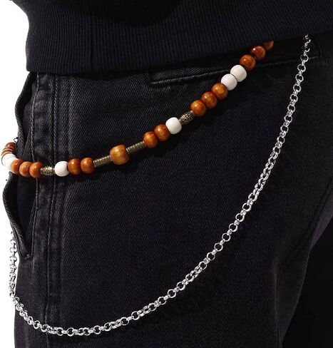 Punk Pant Chains for Men Gothic Wallet Chains Hip Hop Pocket Jeans Chain Wood Beaded Trousers Chain Layered Rock Chains in Kuwait