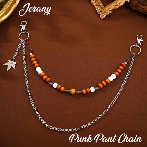 Punk Pant Chains for Men Gothic Wallet Chains Hip Hop Pocket Jeans Chain Wood Beaded Trousers Chain Layered Rock Chains in Kuwait